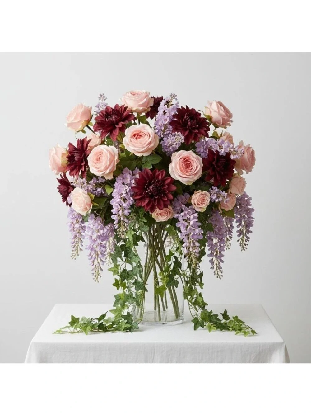 Blush Pink Artificial Roses Set Of 3 Fake Flower Stems Silk Roses Long Stem Wedd
